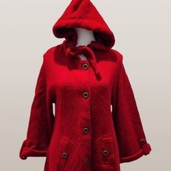 MONROE & MAIN Boiled-Wool Hooded Swing Red-Riding-Hood Jacket