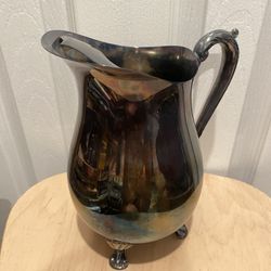 F.B. Rogers Silver Co. Silver Plated Footed Water Pitcher With Ice Guard 9”