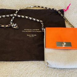 Kate Spade Cross Body Orange And  Tan With Gold Chain