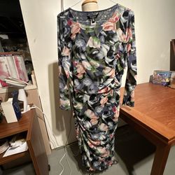 Dress White House Black Market NWOT Reversible Floral Sheath Mesh Long Sleeve XL