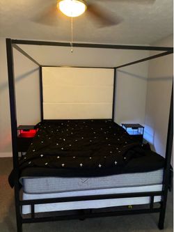 Queen Canopy Bed Frame & Nightstand Set