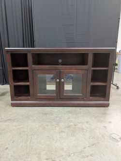 Dark Wood Corner TV Stand with Glass Doors