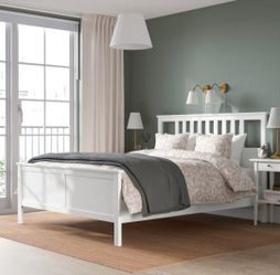 HEMNES
Bed frame, white stain/Luröy, Queen