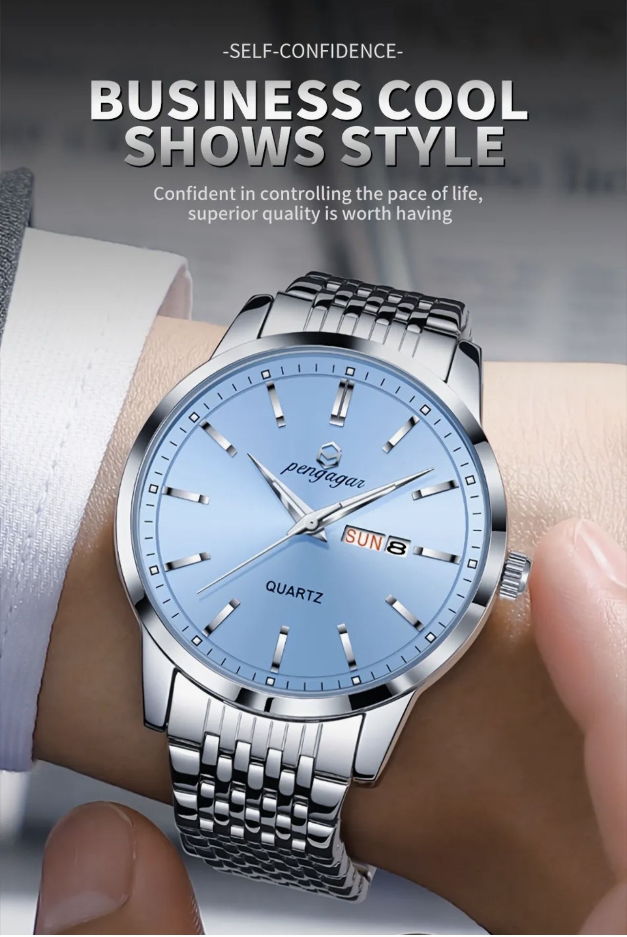 PENGAGAR Classic Fashion Calendar Week Waterproof Luminous Men's Quartz Watch,