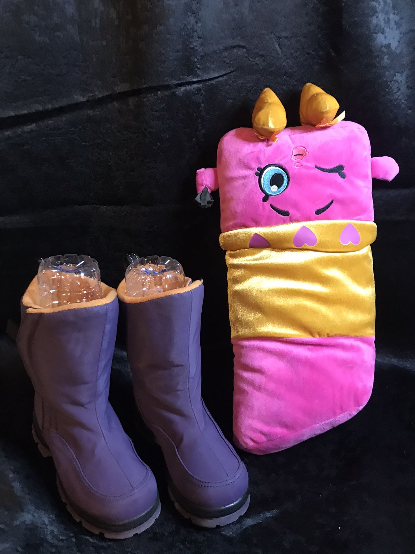 New lands end rain boots purple 13 youth free gift with purchase animation pillow!