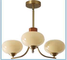 Nordic 3-Light Bubble Chandelier - Wood Cream Globe Sputnik Light