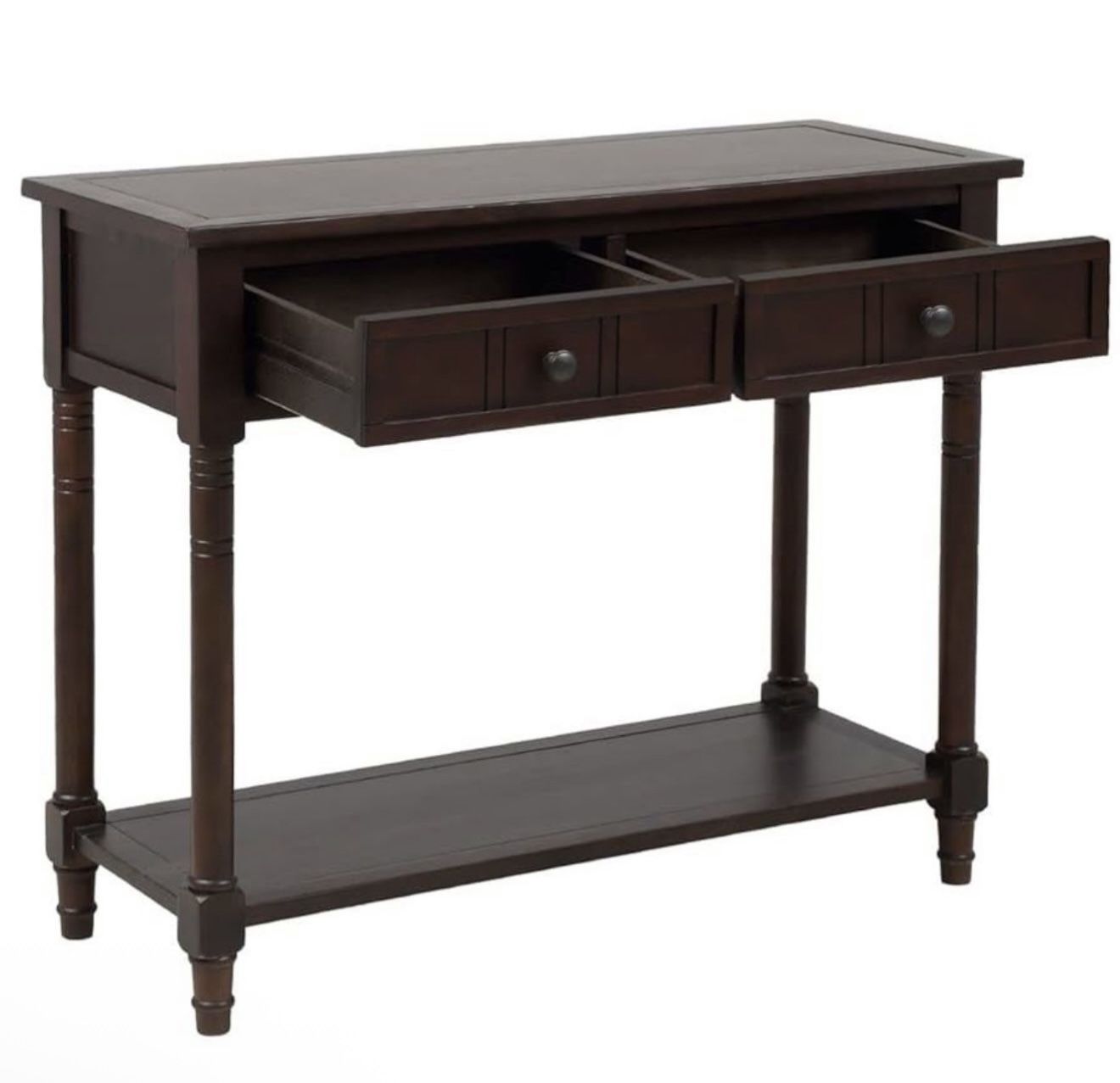 NEW Espresso Wood 2-Drawers Console End Table with Bottom Shelf