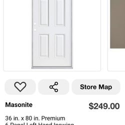 Masonite 36×80" 6-Panel Steel Front Door LH Inswing Primed Prehung
