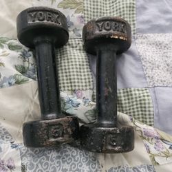 5 Pound York Vintage Barbells 2   45 Obo