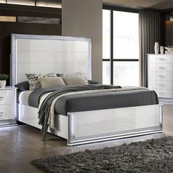 Brand new white LED queen bedframe + dresser + mirror + nightstand 4PCs bedroom set
