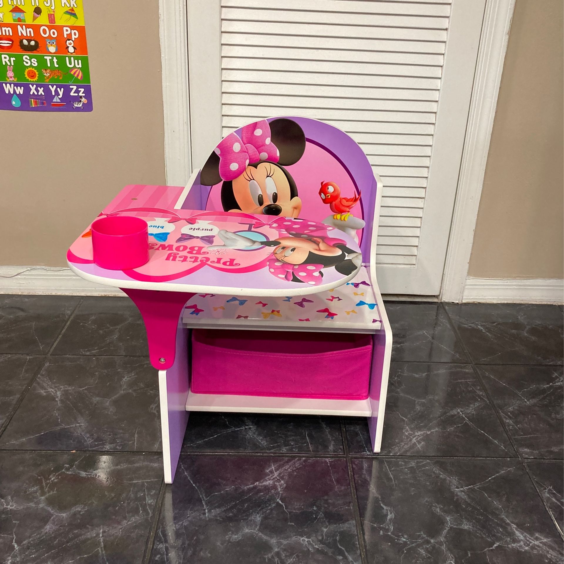 Minnie Mouse Chair Desk With Storage Bin