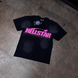 Hell Star Classic Rhinestone Logo T-Shirt Pink