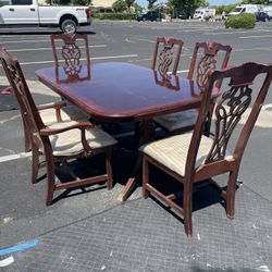 Vintage Cherry Wood Dining Table And Chairs 