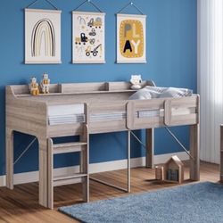 Twin Bed, Twin Loft Bed, Gray , Wood 