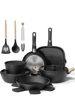 Bazova 19 piece pots and pans non stick ceramic cookware set