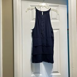 Women’s White House Black Market 100% Polyester Navy Lined Tank Blouse… Size Large