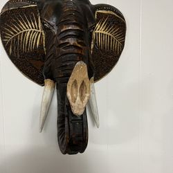 Vintage Wood Carved Elephant Head