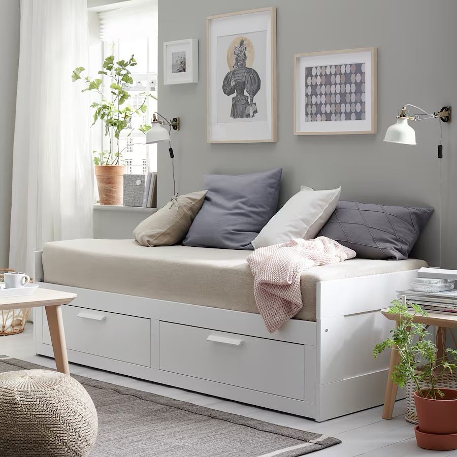 IKEA White Twin/King Trundle Bed Frame, w/ Drawers