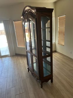 Ornate Wood and Glass Curio Display Cabinet