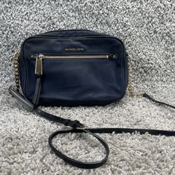 Michael Kors Purse Nylon Dark Blue Medium Size Crossbody Bag Gold Tone Hardware