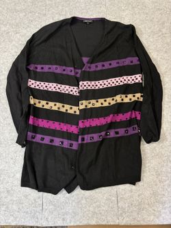 LEO GUY Black Striped Embellished Open-Front Cardigan