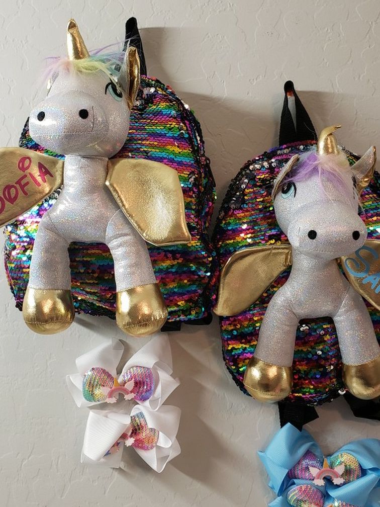 Personalized Unicorn Backpack with Hair Bows