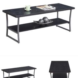 Modern New in Box High Quality Metal Frame With Black Wooden Woodgrain Coffee Table