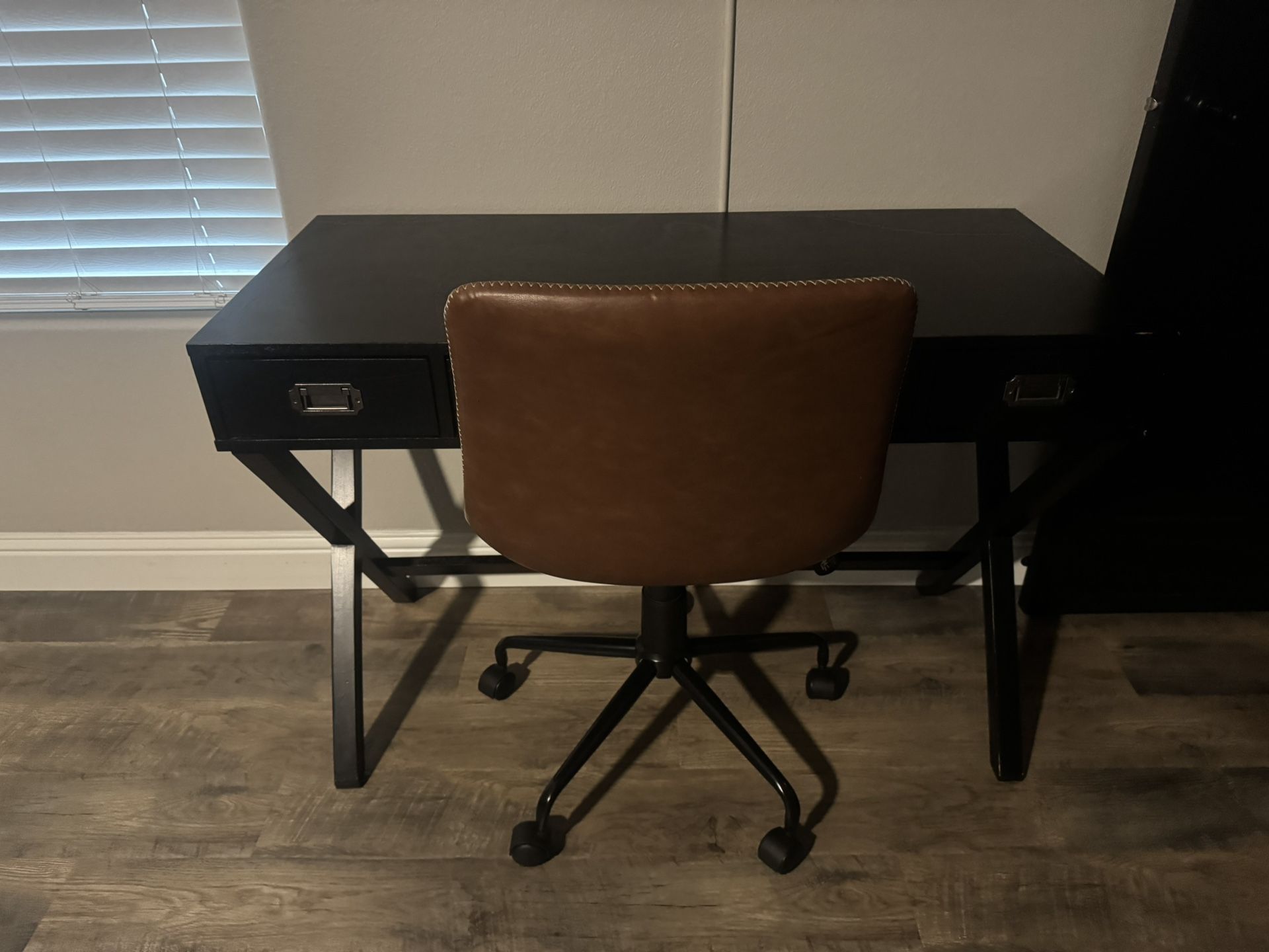 Threshold Campaign Writing Desk & Brown Leather Chair
