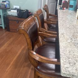 Rustic Bar Stools  Wood  With Original Leather 