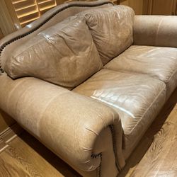 Distressed High End Leather Love Seat Sofa - 66” x 38” - Excellent Condition- Originally $2995