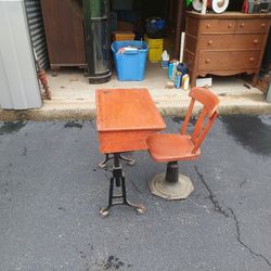 Antique School Desk And Chair