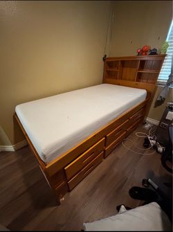 Twin Captain's Bed with Storage and Bookcase Headboard