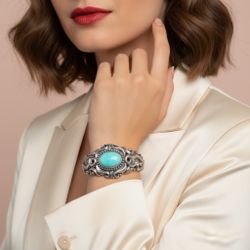 Carolyn Pollock Sterling 925 Amazonite Cuff Bracelet 