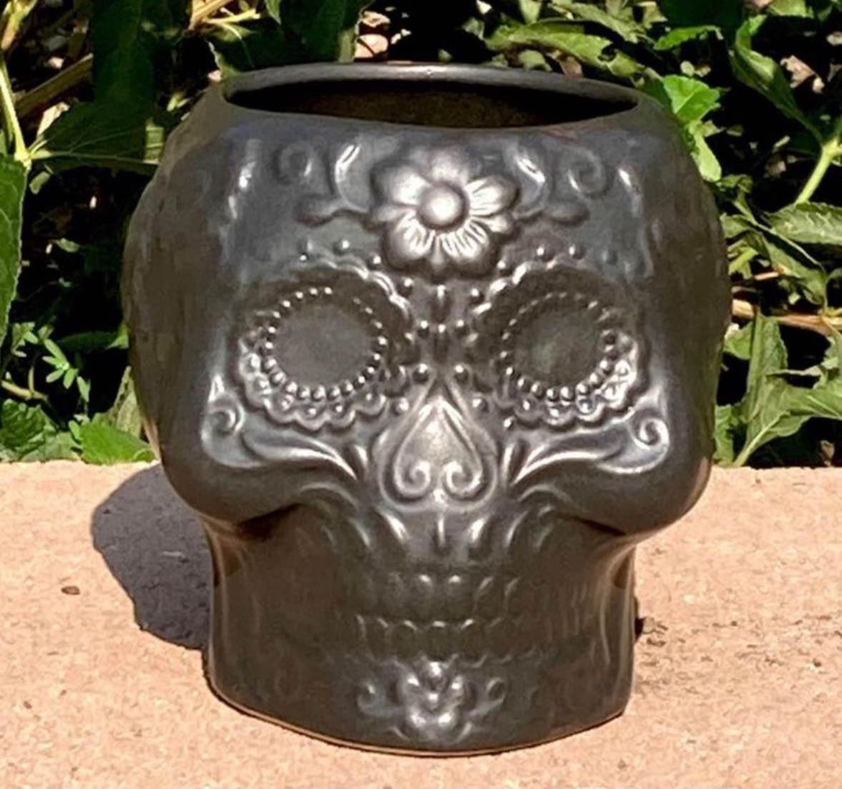 Ceramic Sugar Skull Succulent Planter Small Plant Pot Day of the Dead Decor black