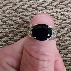 STERLING SILVER BLACK GEMSTONE, CZ RING.  SIZE 8.  NEW. PICKUP ONLY