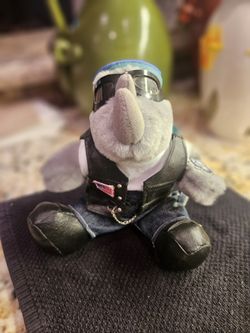 Rhinocort Stuffed Plush Biker Rhino Toy Drug Advertising Faux Leather Vest 8"