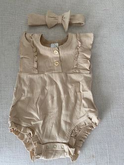 Cute Brown Set With Hairband And Bodysuit For Infant 0-6 Month 