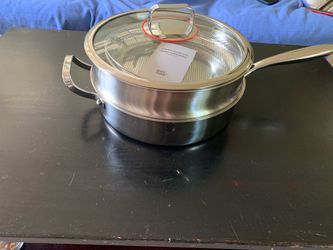 Saute Pan, Always Nonstick Large Saute pan,5 Quart Multipurpose Stainless Steel Skillet with Strainer and Oil Drain Rack, All-in-One Pan, PFOA Free Co