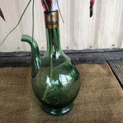 Odd Shaped Pitcher Green Glass Vase