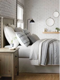 Queen Cotton Textured Stripe Quilt Dk Gray/Cream - Hearth & Hand Magnolia