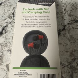 NIB MobilCharge Earbuds With Mic & Carrying Case- Black and Red new 
