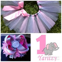 Pink and Grey 1st Birthday tutu set- size 12 months