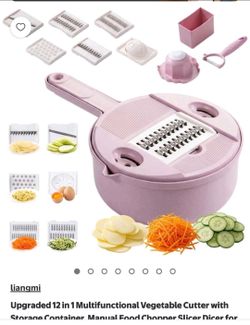 12 in 1 Multifunctional Vegetable Cutter with Storage Container, Manual Food Chopper Slicer Dicer for Onions, Tomatoes, Fruits and Homemade Salad Prep