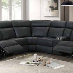 Brand New Black Leather Power Reclining Sectional Sofa 
