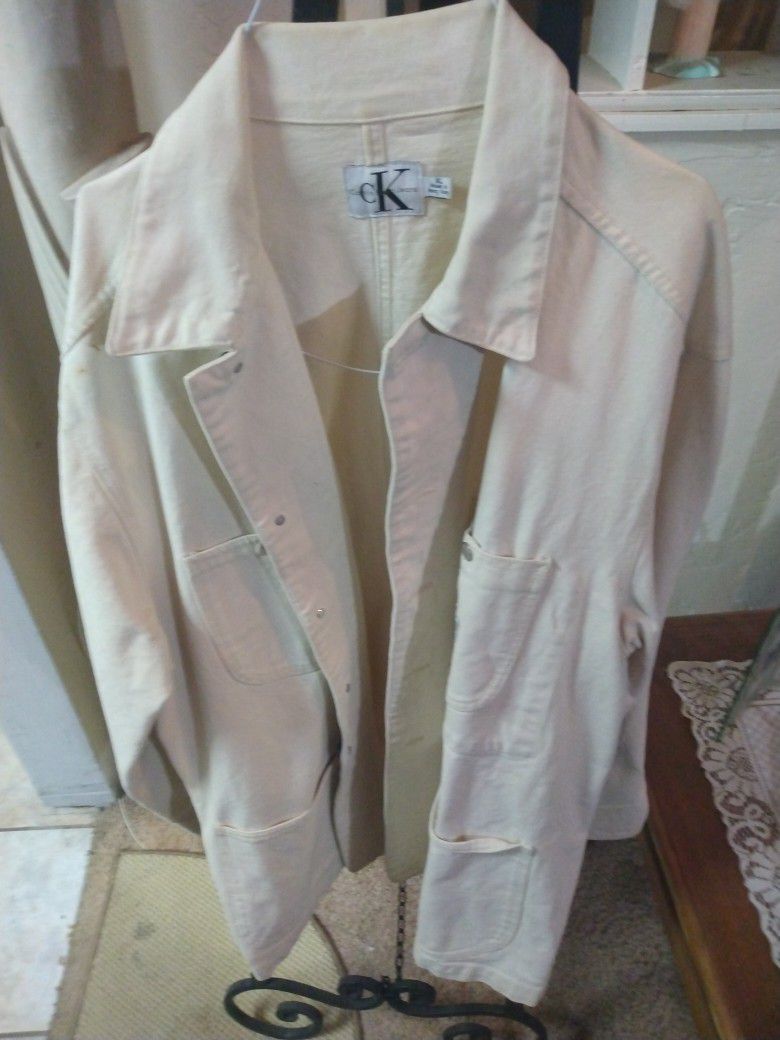 Vintage Calvin Klein Men's Off White Jean Jacket XL
