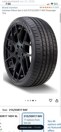 Ironman Gen 2 A/S.   215/55/R17  two tires brand new