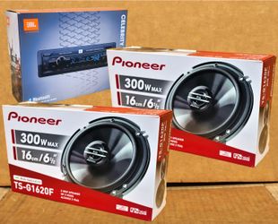 Car Stereo Single Din Bluetooth USB FM Radio Aux JBL Celebrity100 2-Sets 6 1/2" 2-Way Coaxial Speaker System 600 Watt Pioneer TS-G1620F Package 🚨 No