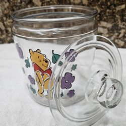 Vintage Rare Walt Disney Winnie The Pooh Large Cookie Canister Glass Decor Mickey Minnie Kitchen