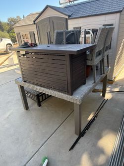 Patio furniture and gas fire pit table