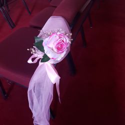 28 Church Chair/aisle Artificial Flowers Pink/white